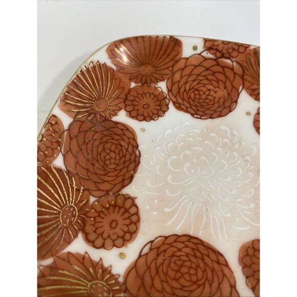 Genuine Kutani Japanese Handpainted Square Dish Bowl Chrysanthemum - Picture 2 of 9